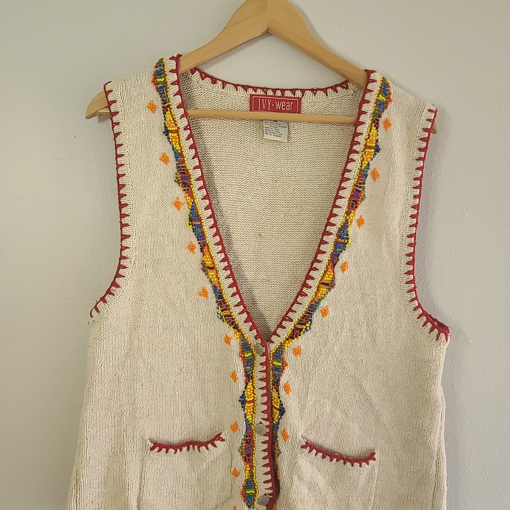 Embroidered Knit Vest with Colorful Accents